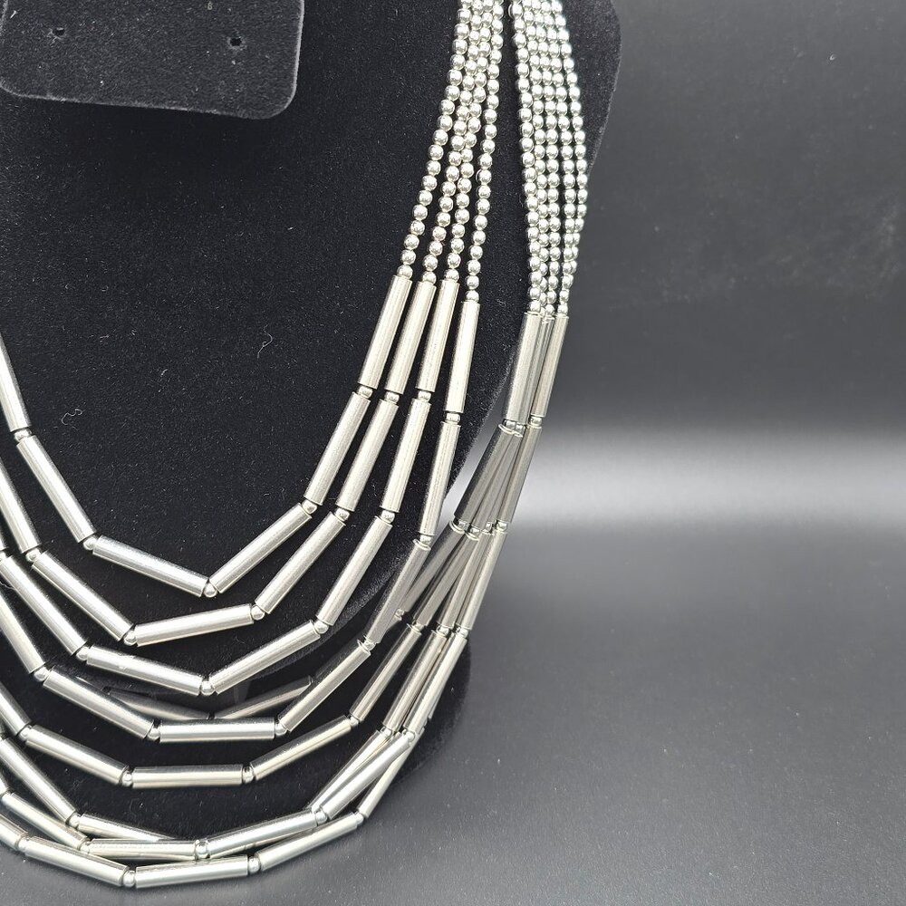 Beaded Silver Multistrand Multi-Strand Necklace -… - image 4